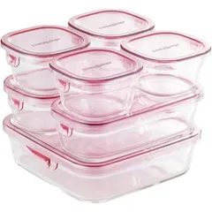 iwaki(イワキ) 耐熱ガラス 保存容器 ピンク 7個セット パック&レンジ PS-PRN-P7