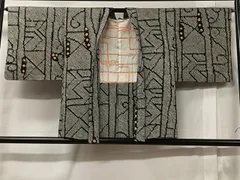 平和屋着物＃羽織　総絞り　幾何学文　黒地　正絹　逸品　CABC2965ua