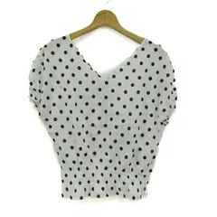 イエナ ブラウス シャツ トップス フレンチスリーブ ドット柄 プルオーバー レディース ﾌﾘｰサイズ 白×黒 IENA 【中古】