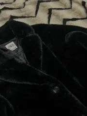 韓国 ZARA フェイクファー ロング コート/ブラック