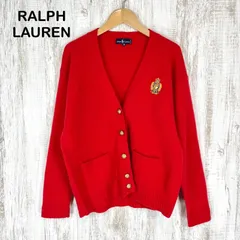 RALPH LAUREN ラルフローレン ロゴ刺繍 金ボタン Vネック 長袖 ウール ニット カーディガン トップス レッド