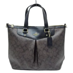 COACH(コーチ) トートバッグ シグネチャー柄 F34614 ダークブラウン×黒 レザー