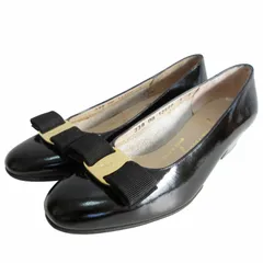 サルヴァトーレフェラガモ Salvatore Ferragamo エナメルレザー パンプス シューズ ヴァラリボン イタリア製 黒 ブラック 5B 約24cm IBO62
