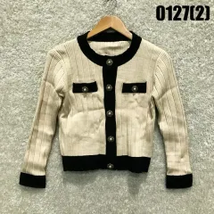 バイカラー GOLD ボタン ニット カーディガン xs