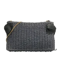 ANTEPRIMA MISTO(アンテプリマミスト) ショルダーバッグ美品  - ネイビー×黒 チェーンショルダー/ストラップ着脱可/リボン リネン