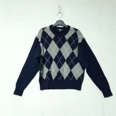 M) UNIQLO ユニクロ ラムウール アーガイル パータン ニットTシャツ