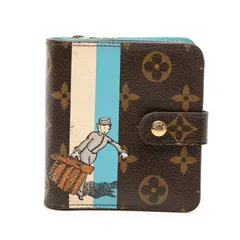 ルイ ヴィトン モノグラム グルーム コンパクトジップ ベルボーイ M60036 ブラウン ブルー PVC レザー レディース LOUIS VUITTON【1-0252229】