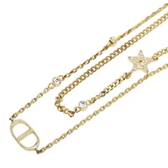 ディオール CDロゴ スター 星 ダブルチェーン ネックレス ゴールド メッキ レディース Dior【1-0253229】