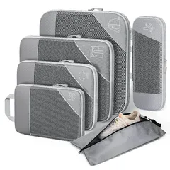 収納袋 圧縮ポーチ 旅行用圧縮袋 トラベルポーチ 便利旅行圧縮バッグ 多機能 メッシュ 防水素材 ファスナー 衣類 整理収納 パッキングオーガナイザー 6点セット スペース約60％節約 グレー