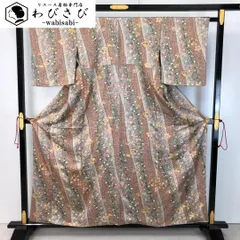 小紋 斜め柄の多様な花模様 茶鼠色 金彩 K-5058