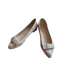  DIANA  ダイアナ パンプス フラットシューズ 靴 中古 アイボリー レディース 日本製 23  ツイード レース【ZK88】