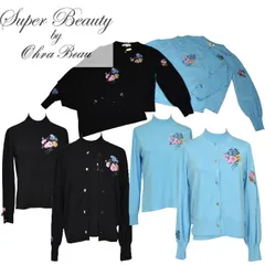 Super Beauty 花柄刺繍 ニット カーディガン Ohra Beau 長袖 上品 華やか レディース ニット カジュアル アンサンブル セーター ジェイシー 秋 冬 SuperBeauty 2421012+2421011