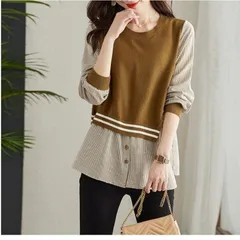 カットソー レイヤード風 即購入OK 重ね着風 トップス 異素材 チュニック ロング お尻が隠れる 大きいサイズ 体型カバー ゆったり 長袖 二の腕カバー 20代 30代 40代 50代 60代 レディースファッション