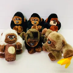 【6体セット】ゴリラ ぬいぐるみ NEO KONG スクラッチ社 1992年 レトロ人形 ブラック 黒 ブラウン 茶 ホワイト 白 カゴ バナナ 粘着 マジックテープ アニマル 動物 人形 フィギュア マスコットのサムネイル