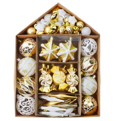 【新品】ツリー クリスマス 飾り 飾り付け クリスマス おしゃれ 北欧風 ゴージャス セット 部屋 喫茶店 セット 店舗デコレーション ボール 新年 73個入り 家庭用 雰囲気が 豪華 装飾 オーナメント (金白色)