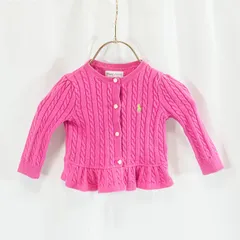 ラルフローレン ベビー ケーブルニット カーディガン ボレロ ピンク 9M 女の子 70cm相当 長袖 ロゴ刺繍 フリル 中古 子供服