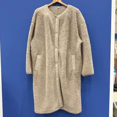 ■UNIQLO ユニクロ ボアフリース ノーカラーコート XXL 大きいサイズ ベージュ ロング丈 レディース 暖かい
