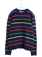 【お得なクーポン配布中!】 00s ポロ ラルフローレン マルチ ボーダー ニット セーター メンズ L オールド ラムウール クルーネック マルチカラー ポニーなし トップス