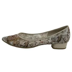 DIANA(ダイアナ) パンプス 23 1/2 レディース - ベージュ×ダークブラウン×マルチ 花柄/刺繍/シースルー/アウトソール張替済 レザー