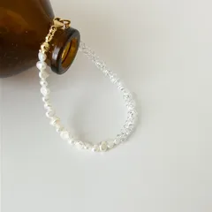 119-2. 金属アレルギー対応 淡水パールとクリアビーズ ブレスレット サージカルステンレス