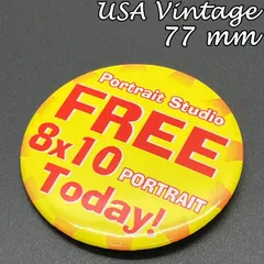 ビンテージ　缶バッジ　輸入 アメリカ 『 ポートレート スタジオ 無料 8x10 写真 今日 』 当時物　ヴィンテージ　バッチ　ピン　※ メッセージ　ノベルティー　キャンペーン　( BAT3172 )