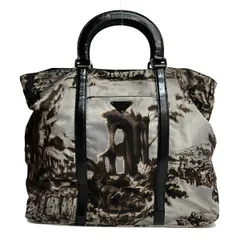 PRADA(プラダ) ハンドバッグ - グレー×ダークブラウン×黒 レザー