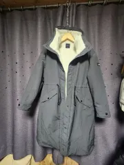 スケッチャーズ フリース裏地 レディース ロング ダウンコート ダークグレイ-100