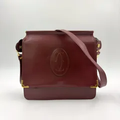 Cartier マストライン ダブルフラップ レザー ボルドー ショルダーバッグ ゴールド