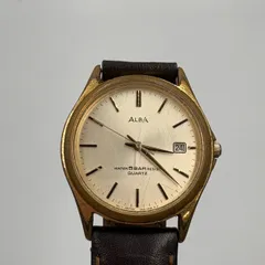 ◼︎ALBA アルバ 腕時計 ゴールド ホワイト文字盤 ブラウン レザーベルト デイト クォーツ