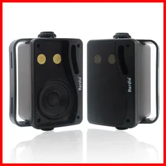 3 w ウェイ プレミアム パッシブ屋外スピーカー有線防水、200 マウント壁マウント スピーカー インチ サウンド、全天候型耐久性、パティオ マリン 3.5 ボート ガレージ屋内用 Herdio (ブラック ペア)