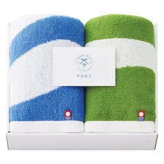 【ギフト】[タオル類]今治 今治名工 フェイスタオル2P ブルー×グリーン