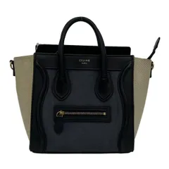 CELINE(セリーヌ) ハンドバッグ ラゲージナノショッパー ブルーグレー×黒×アイボリー レザー