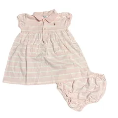 ポロ　ラルフローレン　半袖　ワンピース　80cm ピンク　ボーダー　ストライプ　ワンポイント　刺繍　ポニー　パンツ　ロンパース