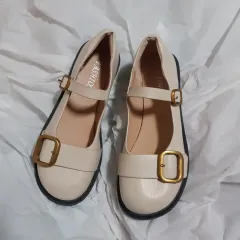 アイボリー バックル 装飾 メリージェーン シューズ