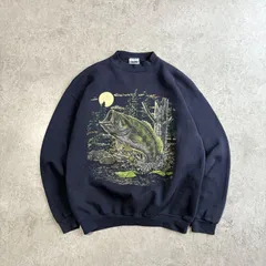 90~00s TULTEX Black Bass Moon Printed Sweatshirt タルテックス ブラックバス  魚 フィッシング 月 プリントスウェット