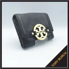 ✱TORY BURCH（トリーバーチ）✱ ミラー ミディアム フラップ ウォレット 三つ折り財布 ブラック レザー ゴールド金具 美品 高級感 コンパクト
