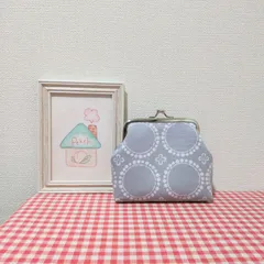 がま口（北欧風＊花柄 リング＊ライトグレー）