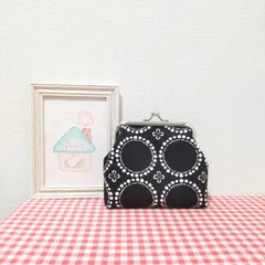 がま口（北欧風＊花柄 リング＊ブラック）