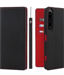 ★Pelanty For Sony Xperia 1 IV ケース手帳型 SO-51C SOG06 スマホケース 牛革製品 本革レザー 財布型カバー カード収納 スタンド機能　ブラック