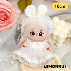 10cm 着せ替え ぬいぐるみ服 白ドレス ちびぬい 耳付き 推し活-B5408