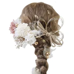 Bud Flower バドフラワー 髪飾り 成人式 卒業式 ドライフラワー 水引 金箔 和装 振袖 袴 ヘッドドレス 結婚式 七五三 アクセサリー hair-180 (ピンクベージュ)