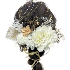 髪飾り 成人式 前撮り ダリア 卒業式 入学式 ゴールド カスミ草 ロープ タッセル 和玉 ロープアレンジ ドライフラワー 振袖 袴 赤 白 黒 グレー ウェディング 結婚式 白無垢 和装 プリザーブドフラワー アジサイヘアアレンジ ショートヘア ハーフアップ