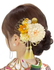 【JZOON】8色展開 浴衣 髪飾り つまみ細工 髪飾 成人式 袴 卒業式 和服 和装 着物 結婚式 ピンポンママ 紐 網飾り 花火大会 お祭り 手作り 黄 B6006