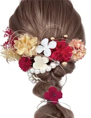 [JZOON] 成人式 髪飾り 【7色展開】 ドライフラワー あじさい か すみ草 造花飾り ヘアアクセサリー 水引 ヘッドパーツ 振袖 着物 卒業式 七五三 浴衣 袴 結婚式用 手作り パール 専用ケース付き 赤 Y3012