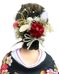 [BRIHADOS] ドライフラワー 髪飾り 赤 成人式 和玉 水引 和装小物 七五三 結婚式 卒業式 袴 ヘアアクセサリー 造花 飾り 金箔 振袖 浴衣