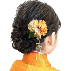 [OTAKUMARKET] 髪飾り 浴衣 七五三 成人式 髪 飾り 女の子 花 袴 着物 振袖 和装 卒業式 結婚式 髪留め 子供 和風 高級造花 ヘアアクセサリー 3タイプ 3カラー (Bタイプ単品黄)