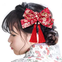 [OTAKUMARKET] 髪飾り リボン 袴 卒業式 着物 和装 浴衣 振袖 七五三 成人式 髪 飾り りぼん 和風 つまみ細工 女の子 和装小物 1枚 (赤)