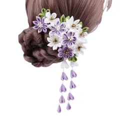 レディス 髪飾り 造花 浴衣髪飾り 花飾り ヘッドアクセサリー フリンジ ウエディング 花火 成人式 卒業式 結婚式 袴 和装 浴衣 2点セット 夏祭り (パープル)
