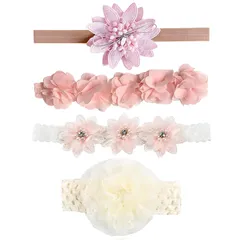 YINKE ベビー ヘアバンド 4点セット 赤ちゃん レース 花 ヘアアクセサリー へあアクセサリー リボン かわいい おしゃれ プレゼント 子供 女の子 髪飾り お祝い 結婚式 新生児 誕生日 出産祝い 記念撮影