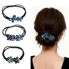 ラインストーン ヘアゴム 金属ハートビジュー付き 3本セット 韓国風簡約デザイン かわいい上品 大人向け シンプル髪飾り